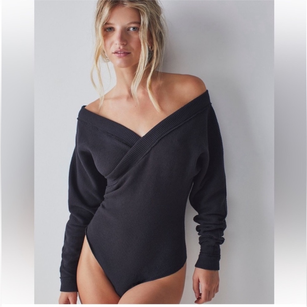 Free People Lovin’ This Feeling Black Off-Shoulder Bodysuit